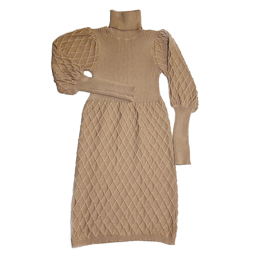 Simplee Women's Long Sleeve Bodycon Sweater Dress Cable Knit Turtleneck Small - Picture 2 of 4